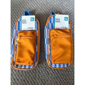 Pen+Gear Blue Stripe Pencil Pouch Set of 2 Checkered Orange Blue School Supplies